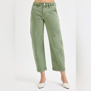 RISEN Full Size Tummy Control High Rise Crop Barrel Jeans Plus Size
